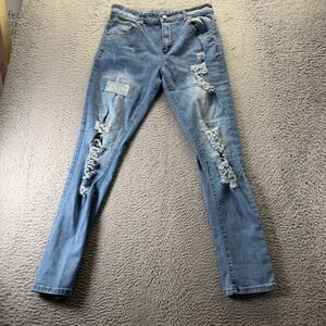 Rivelli Jeans Mens 34x35 Blue Cotton Denim Skinny Leg Distressed Workwear Faded